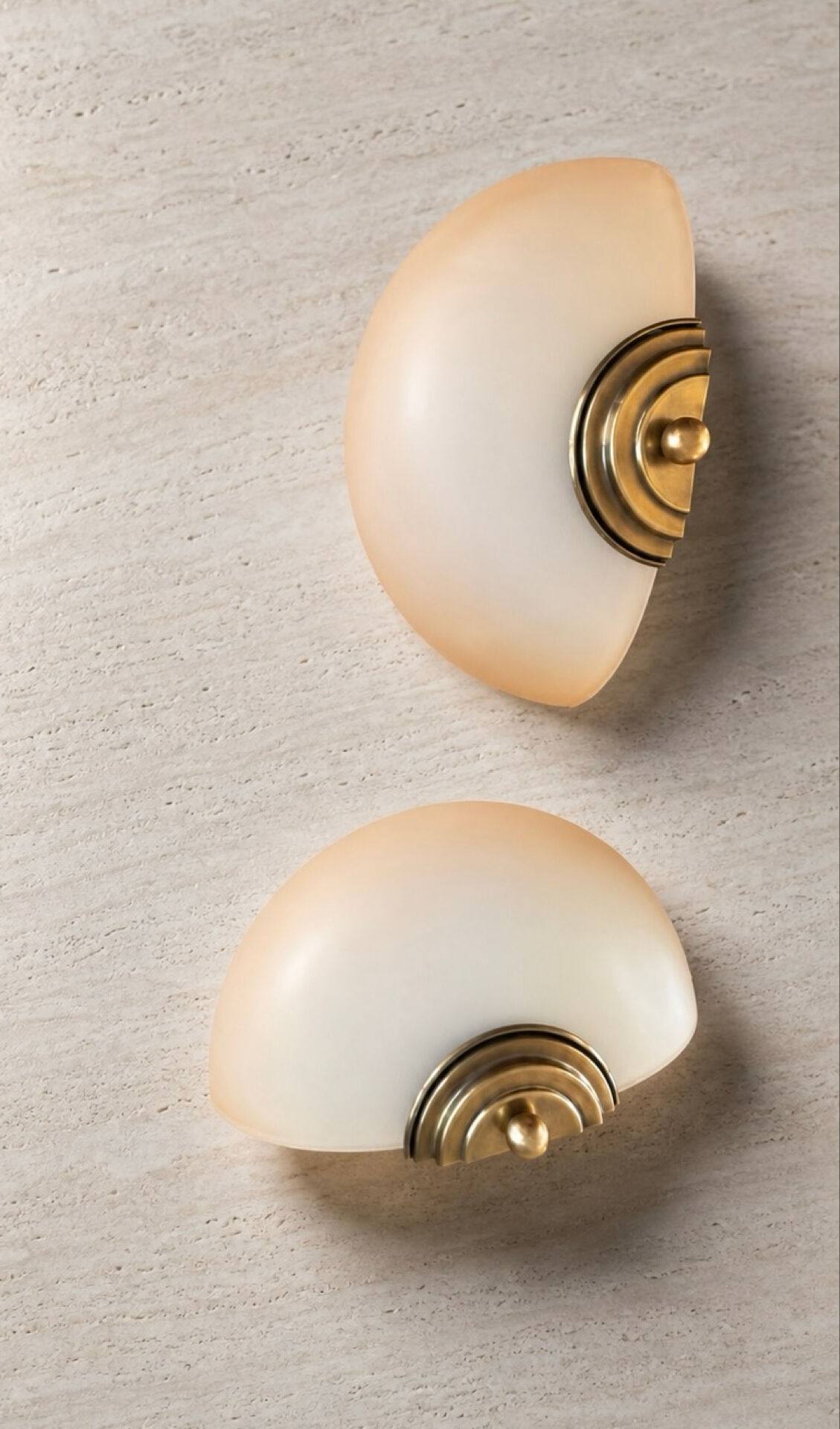 Pair of vintage wall lights in brass and opaline glass, Art Deco style.