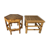 Square and exagonal bamboo stools, vintage