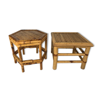 Square and exagonal bamboo stools, vintage