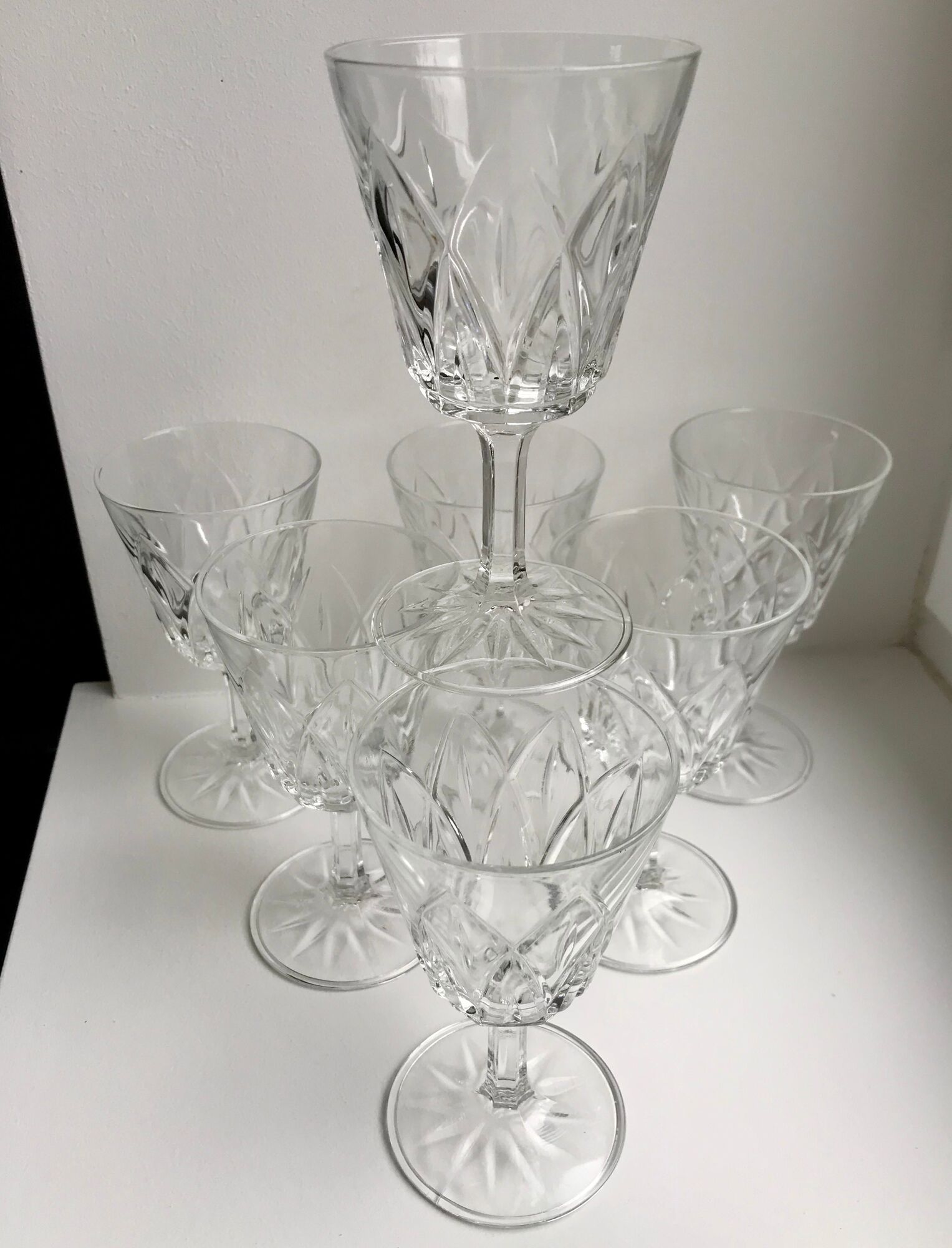 Set of 7 glasses of wine / crystal water 60s