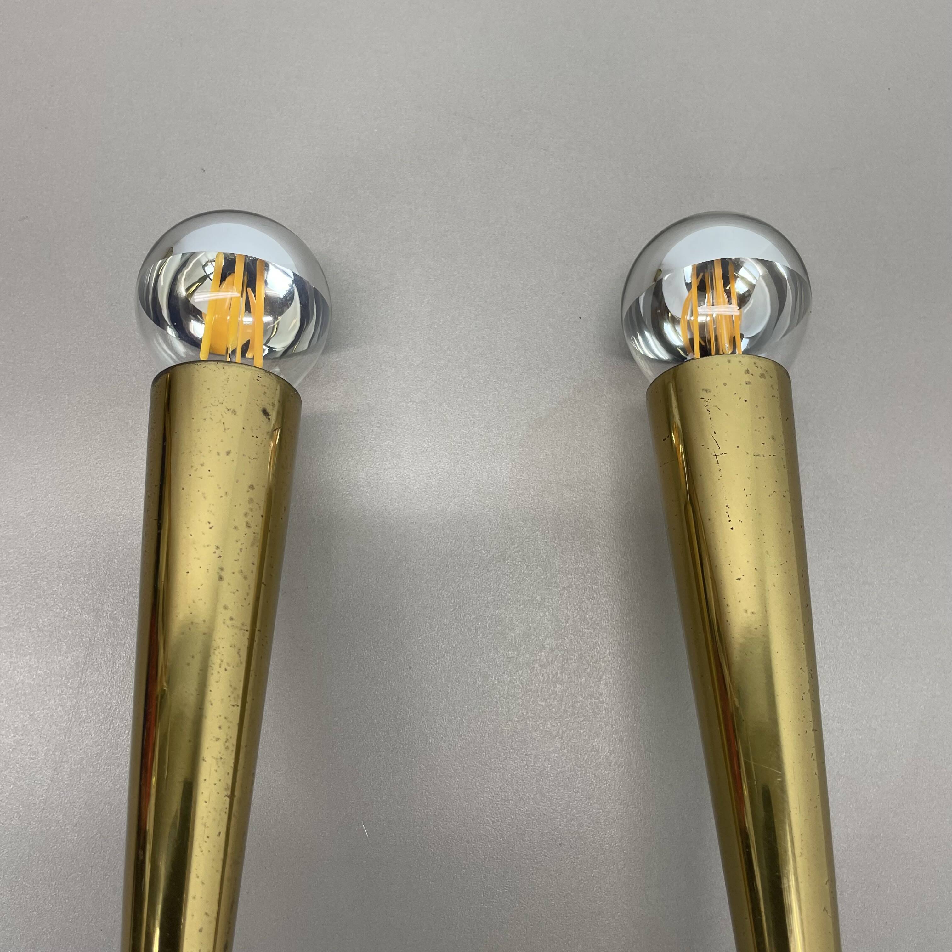 set of 2 Brass "TORCH" Stilnovo Style Theatre Wall Light Sconces, Italy, 1970s