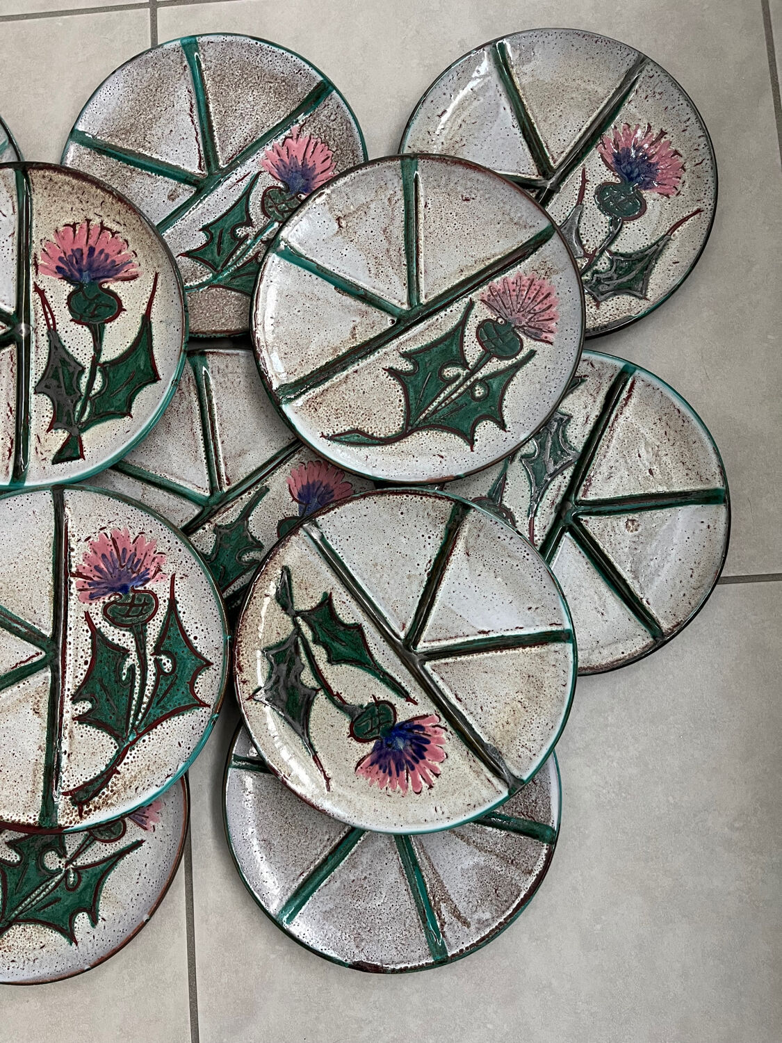 Set of 12 fondue plates "Chardon" Vallauris