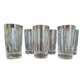 Lot de 9 verres (à whisky ou autre) en cristal gravé d'un "Vol de canards"