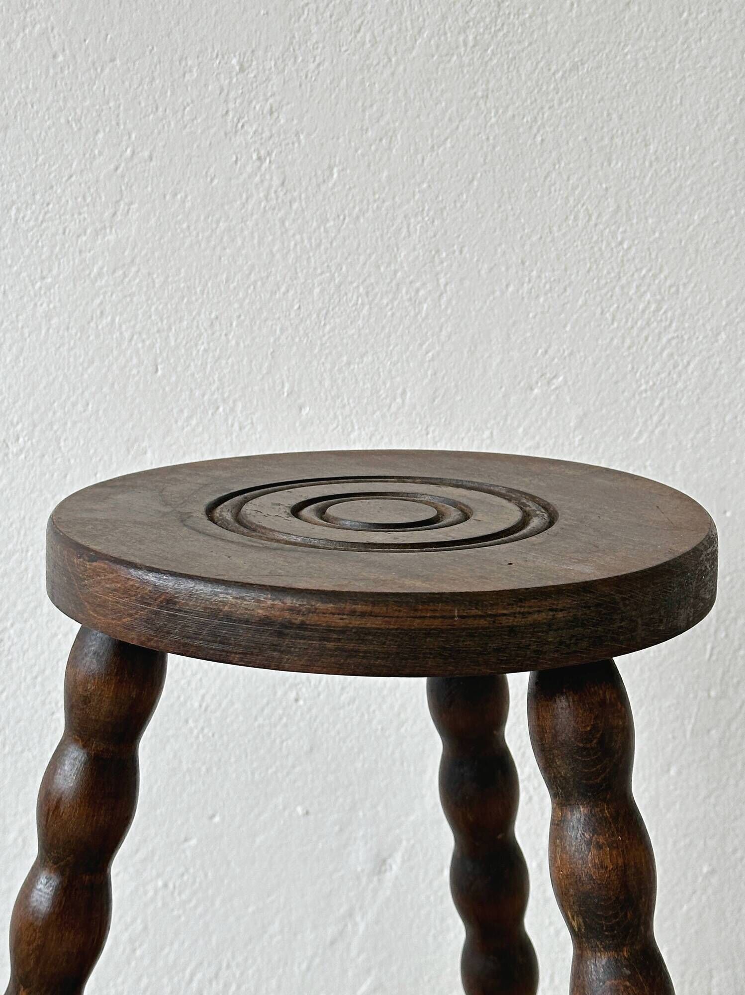 Antique turned wooden tripod stool