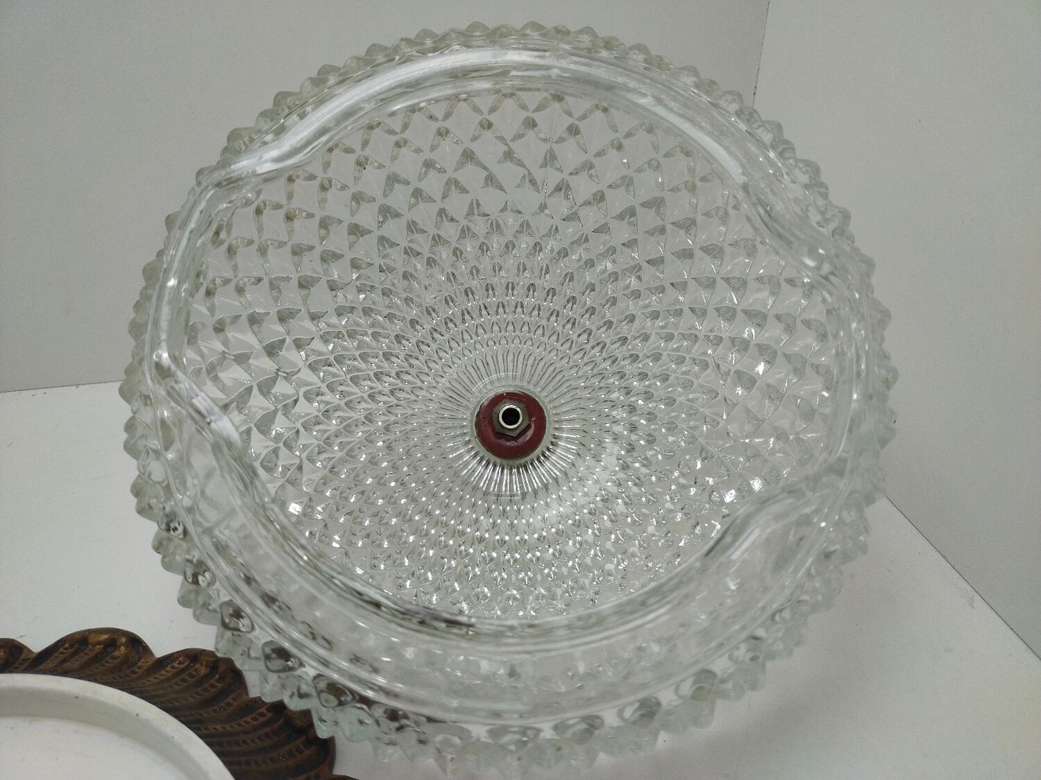 Ceiling lamp glass diamond tip and brass 70's