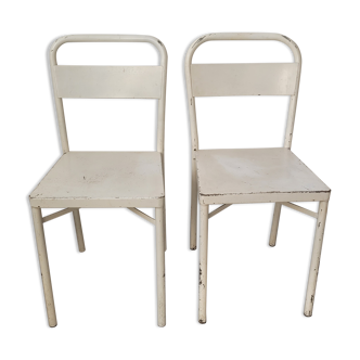 Pair of patinated white metal chairs