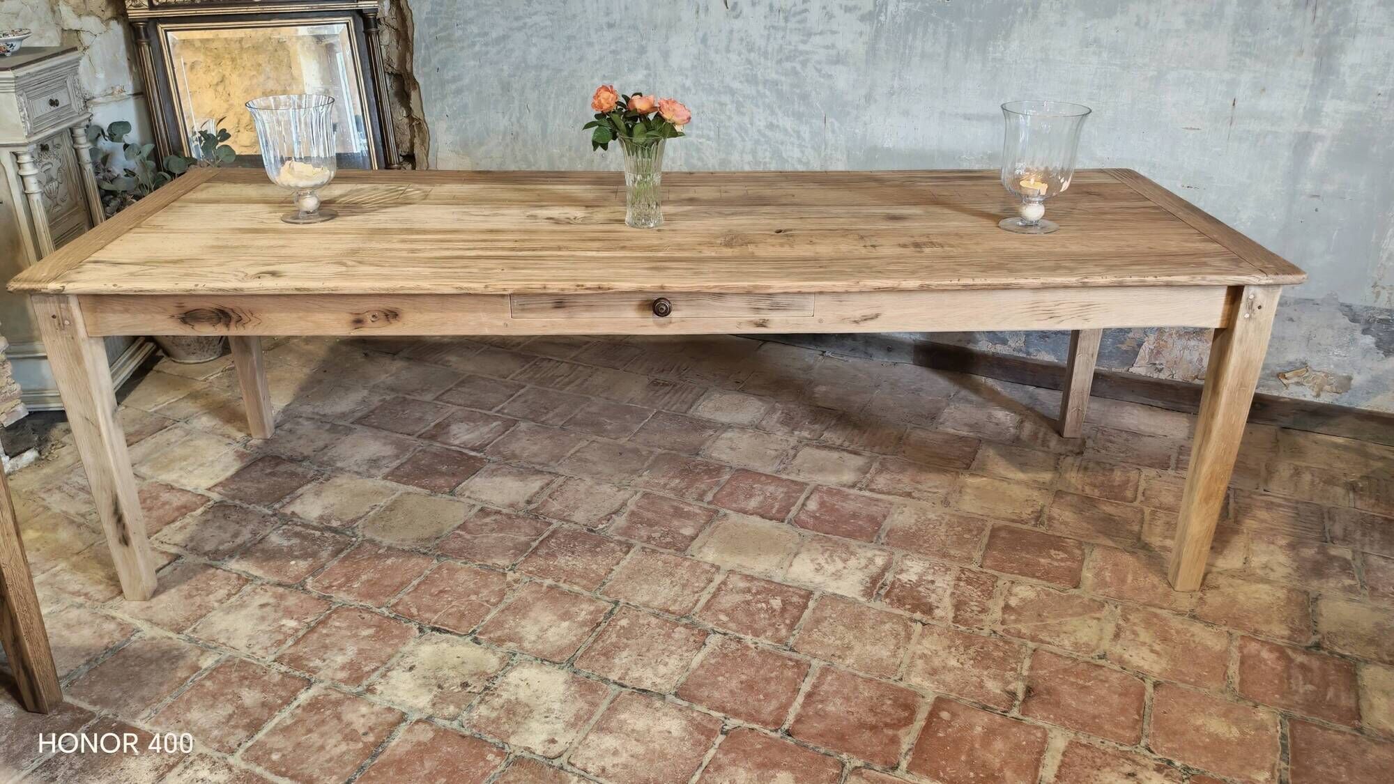 Solid oak farmhouse table "brut" 247x89, top "chocolate oak"
