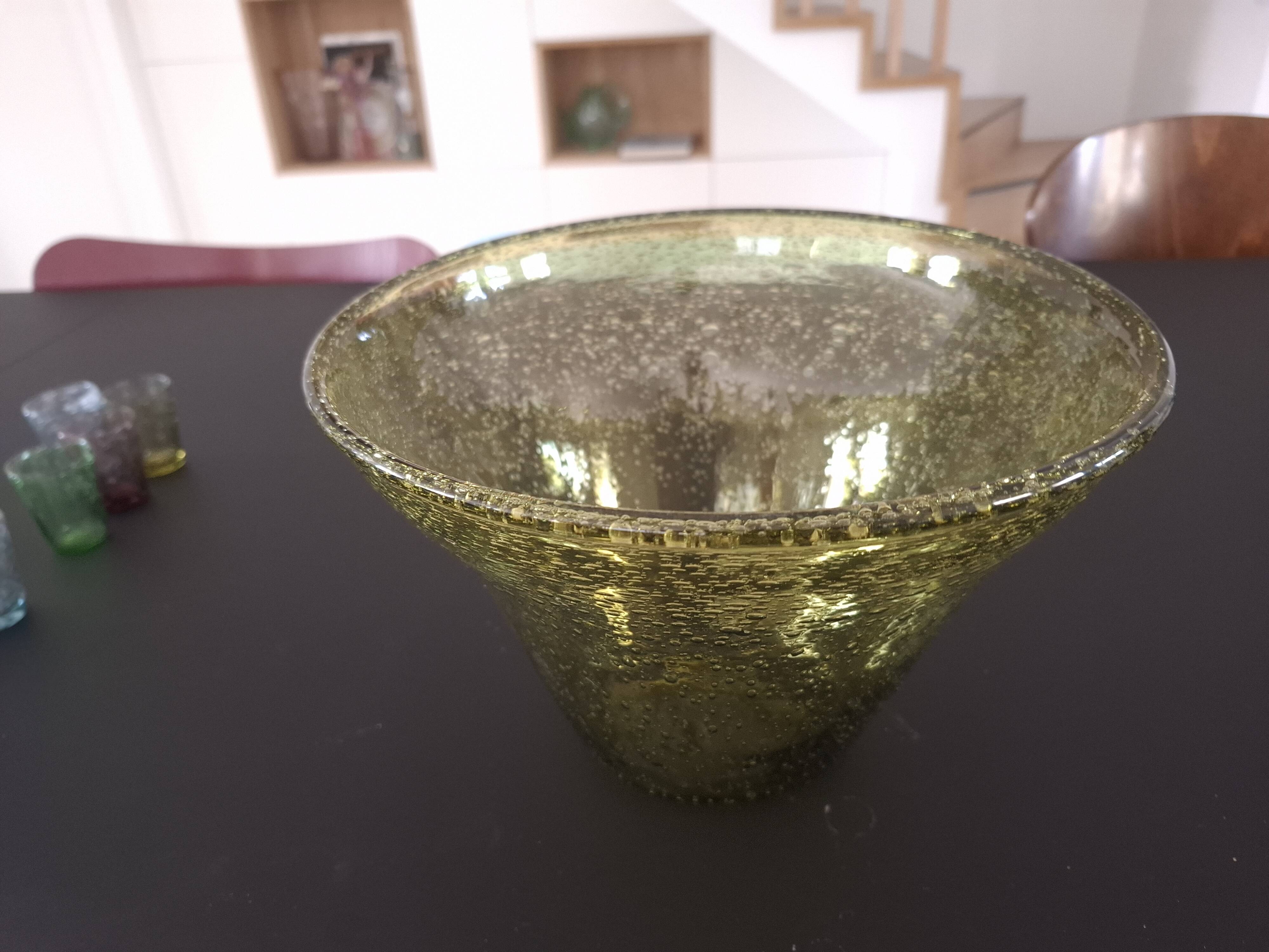 Large blown biot glass salad bowl