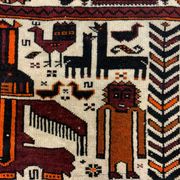 Vintage Tribal Lion Rug 204x110 cm, Old Tribal Wool Carpet, Black, Red Cream