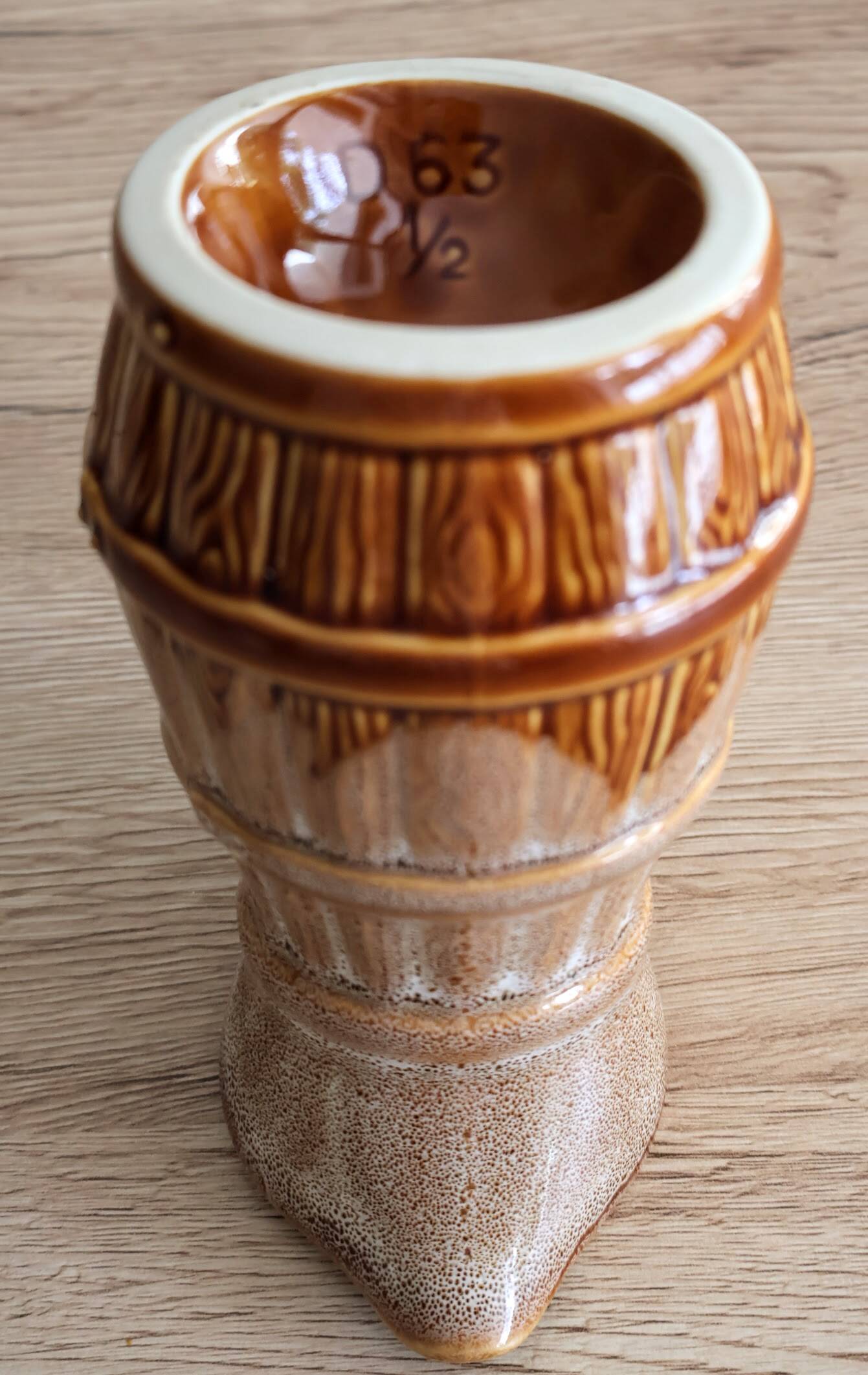 50cl glazed ceramic pitcher with beer barrel decoration