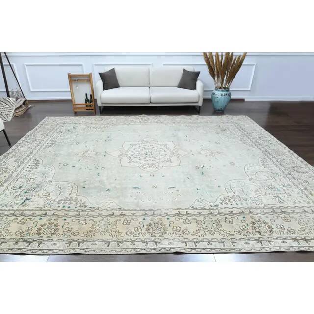 1970s Vintage Persian Handmade Wool Cotton Beige Area Rug 304x405