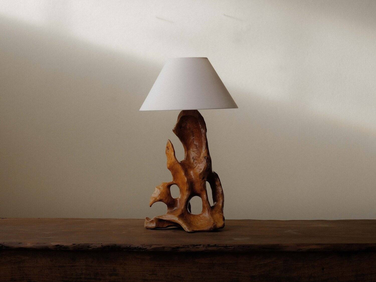 Sculptural lamp in solid olive wood – around 1970