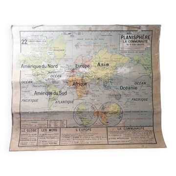 Ancienne carte Vidal Lablache 22 Planisphère communauté - 1950