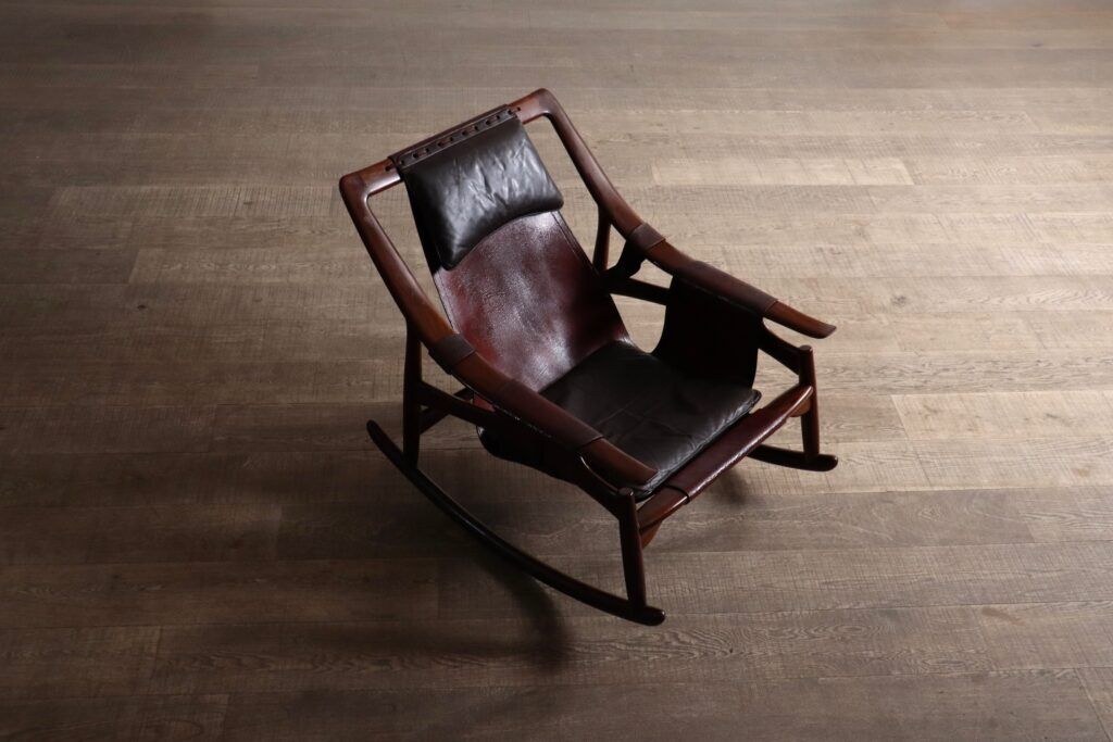 Liceu de Artes e Oficios rocking chair with ottoman, Brazil 1960s