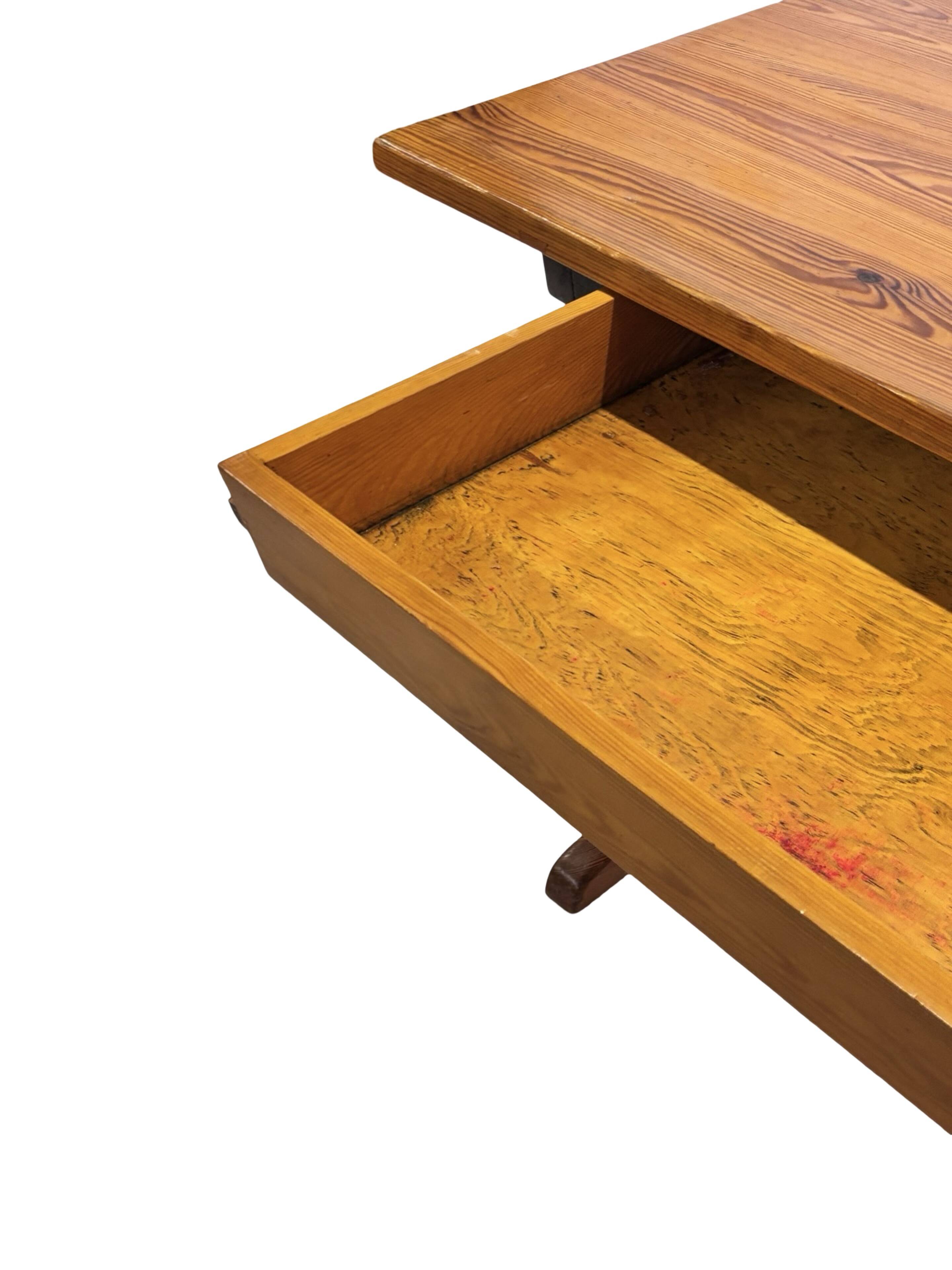 Vintage Pinewood Dining Table Desk with Drawer 60s Design