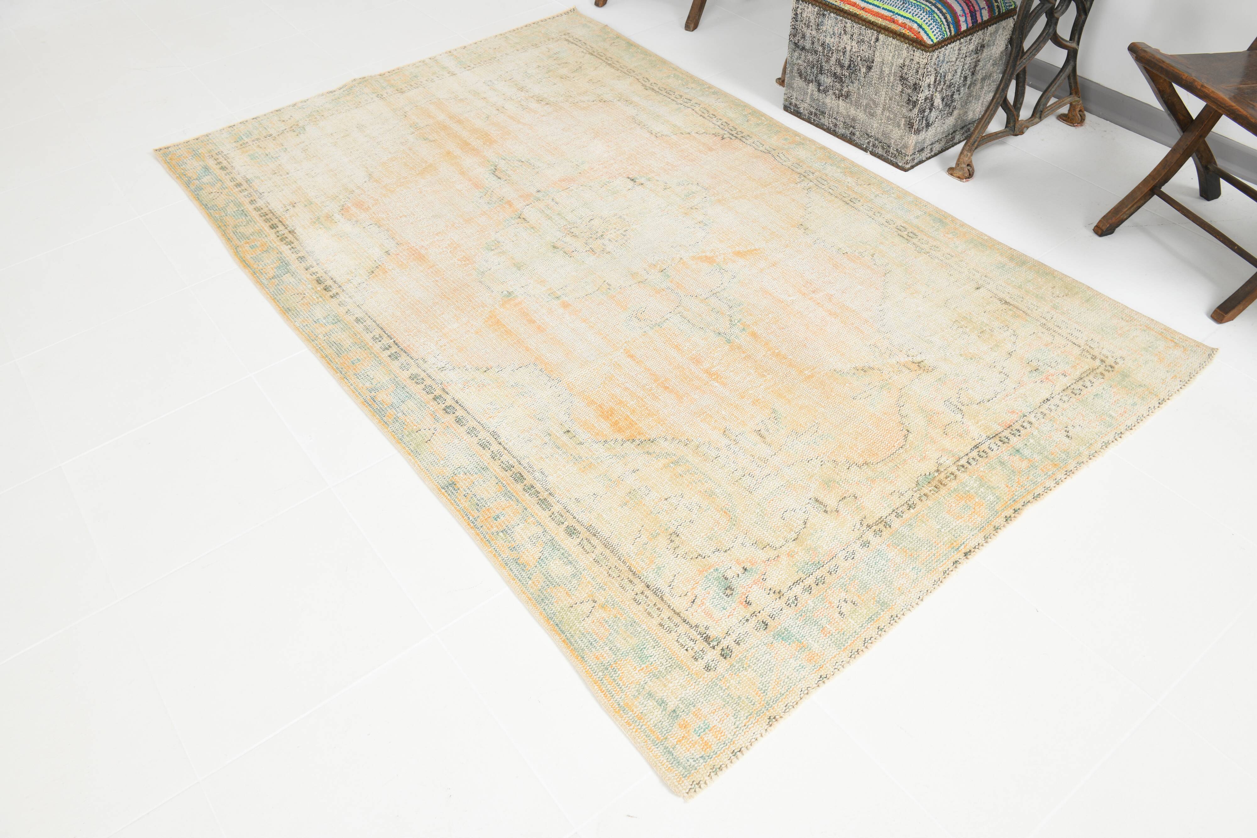 tapis vintage en laine beige, 5x8 tapis vintage turc, 150x240 cm tapis pastel