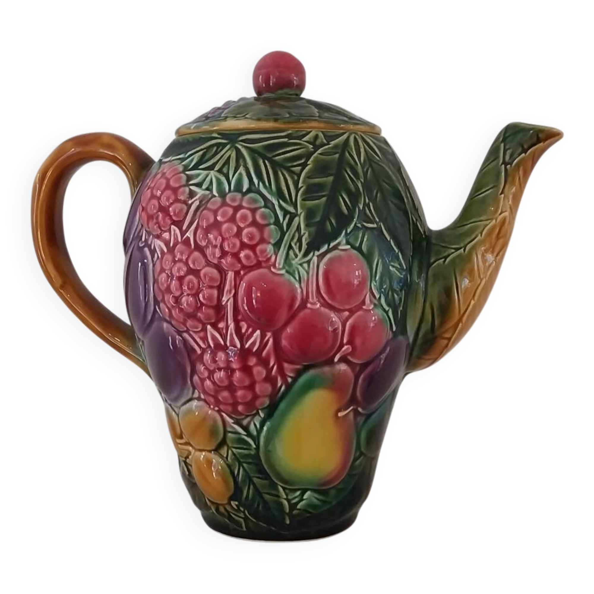 Majolica water pitcher in slipware signed Salin les Bains