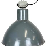 Grey industrial aluminium pendant lamp from polam wilkasy, 1960s
