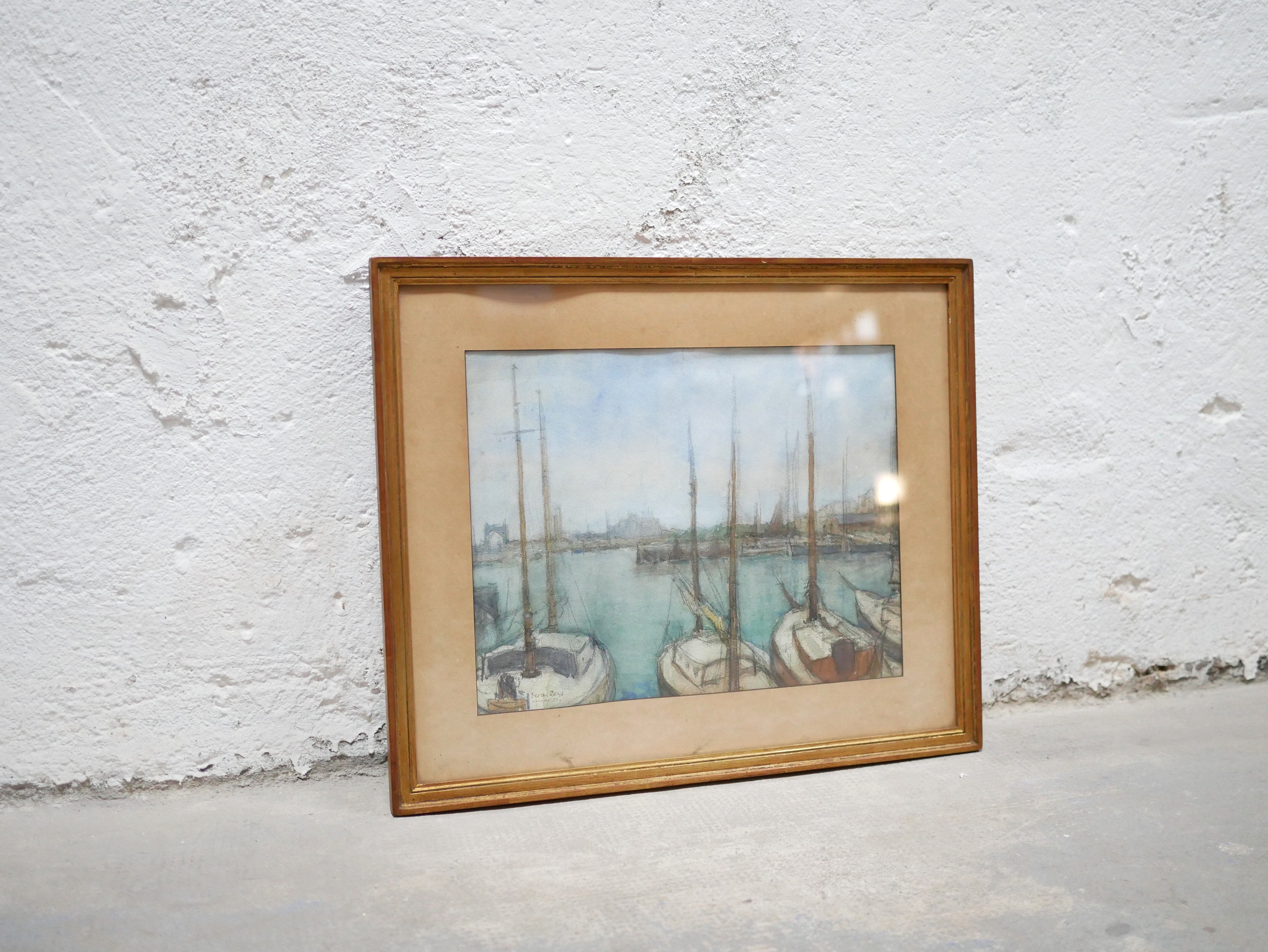 Old watercolor painting on paper signed F. Reys