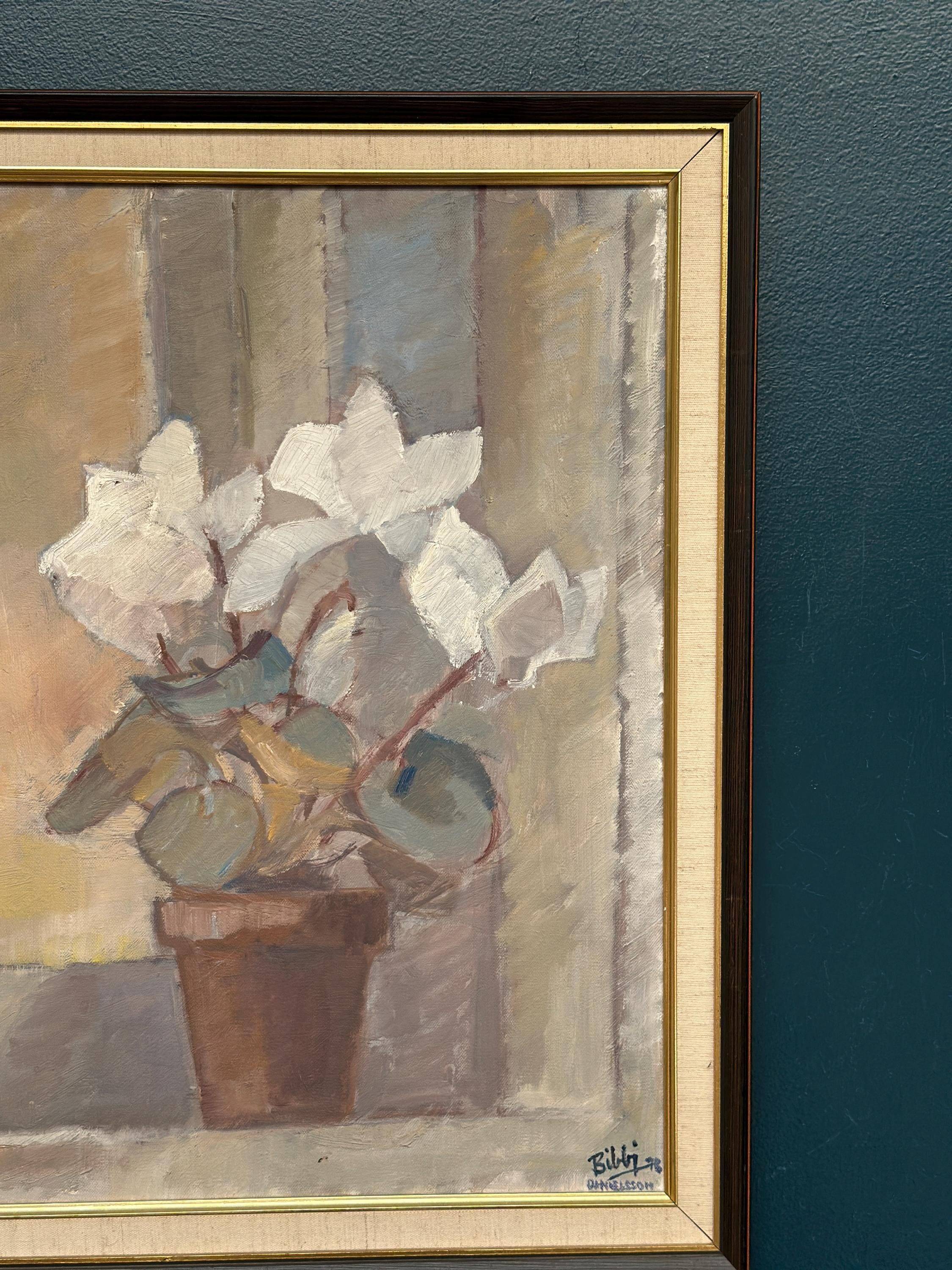 Huile sur toile originale suédoise – « Fleurs dans un pot » par Billi Danielsson