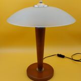 Lumess mushroom wood and frosted glass liner lamp