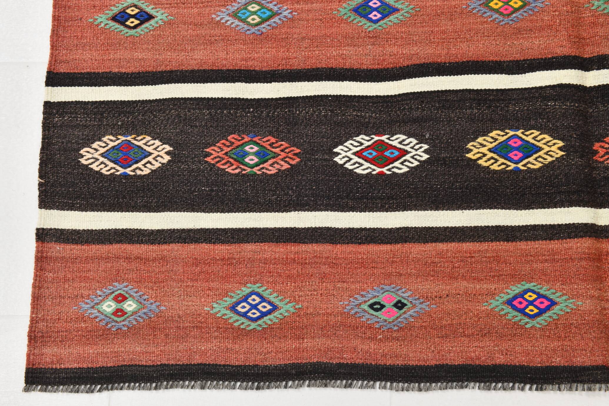 Light Red & Dark Brown Striped Kilim Rug, 168x264Cm