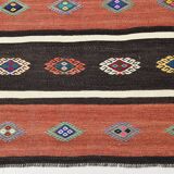 Light Red & Dark Brown Striped Kilim Rug, 168x264Cm