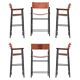 Set of 6 bar stools with natural brown leather backrest.