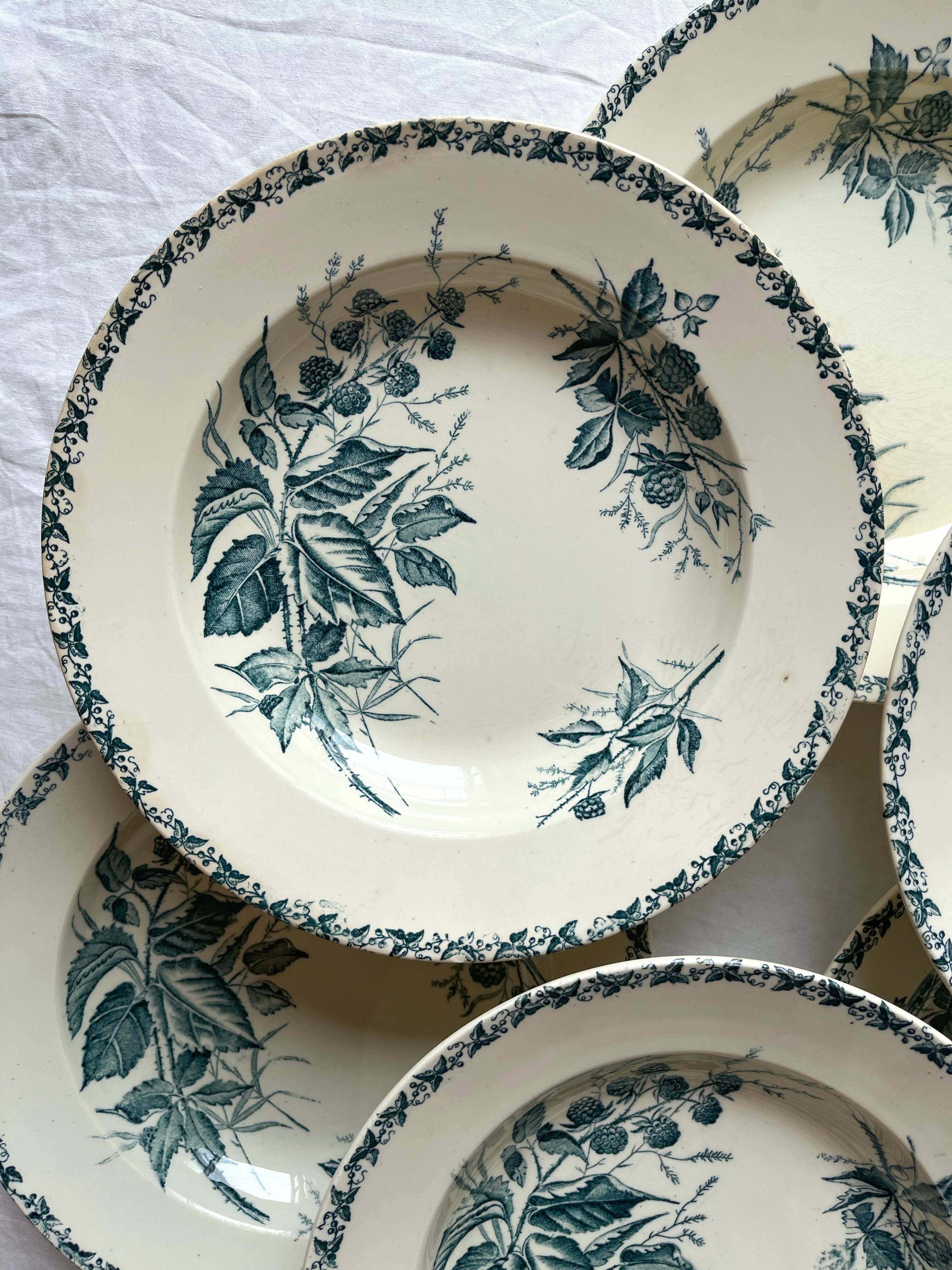 6 hollow plates in blackberry iron earth, Badonviller circa 1900