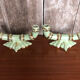 Old pair of double ceramic candlesticks green & gold vintage #A270