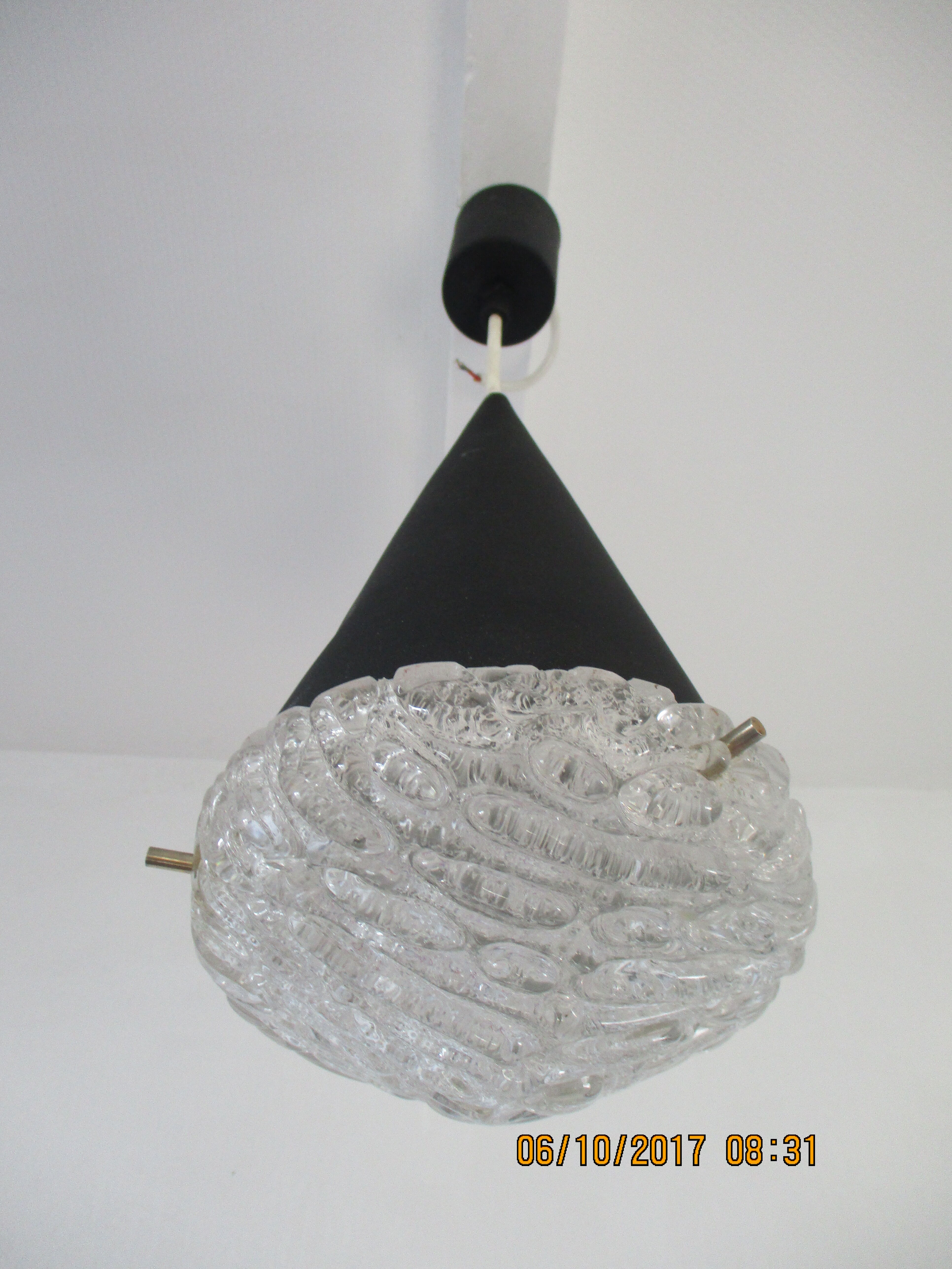 Conical suspension in metal and frosted glass design 60s - 70s