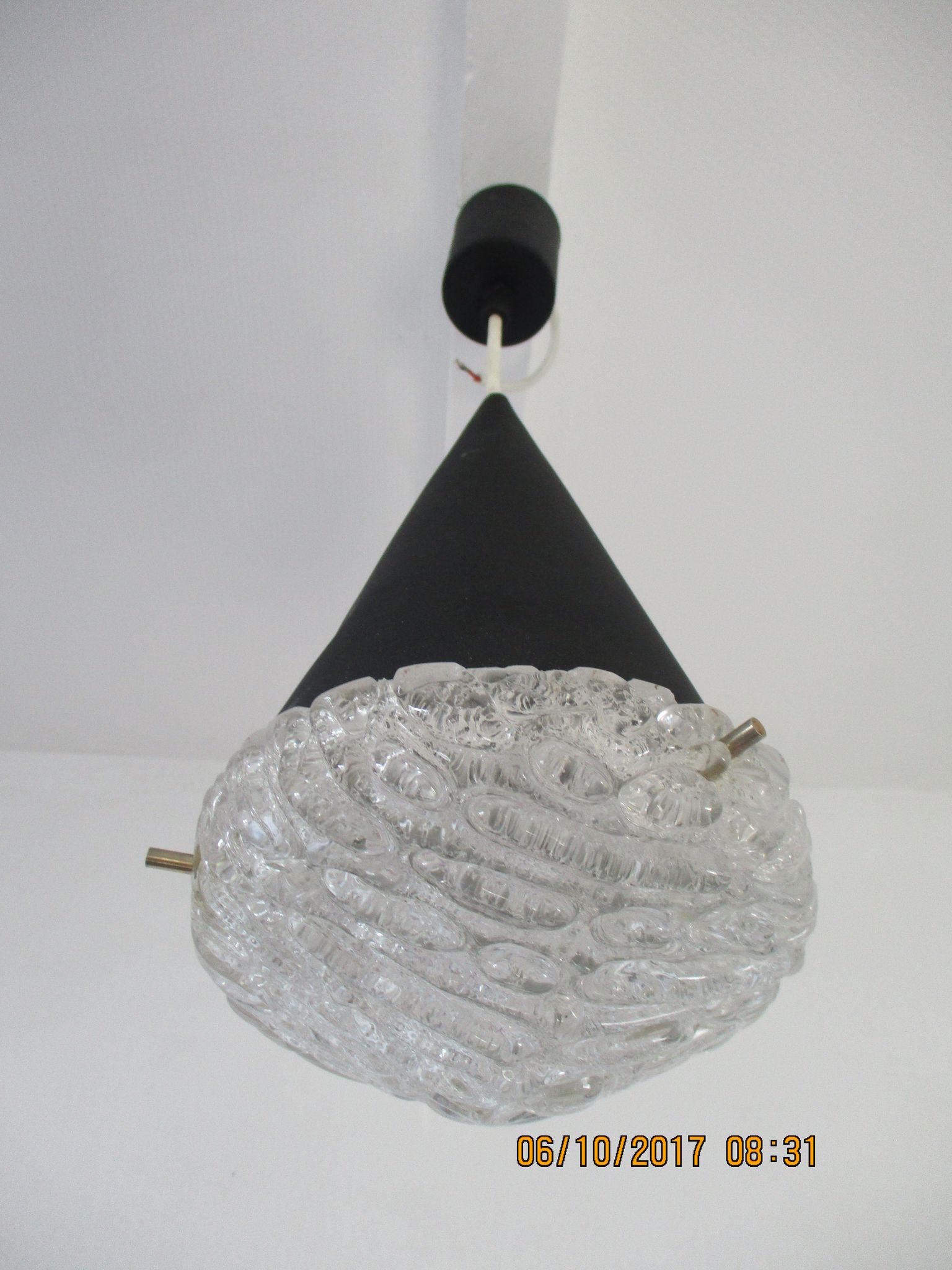 Conical suspension in metal and frosted glass design 60s - 70s