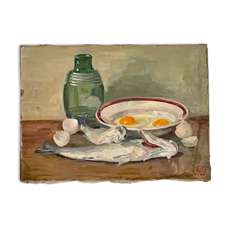 Tableau peinture huile sur toile nature morte
