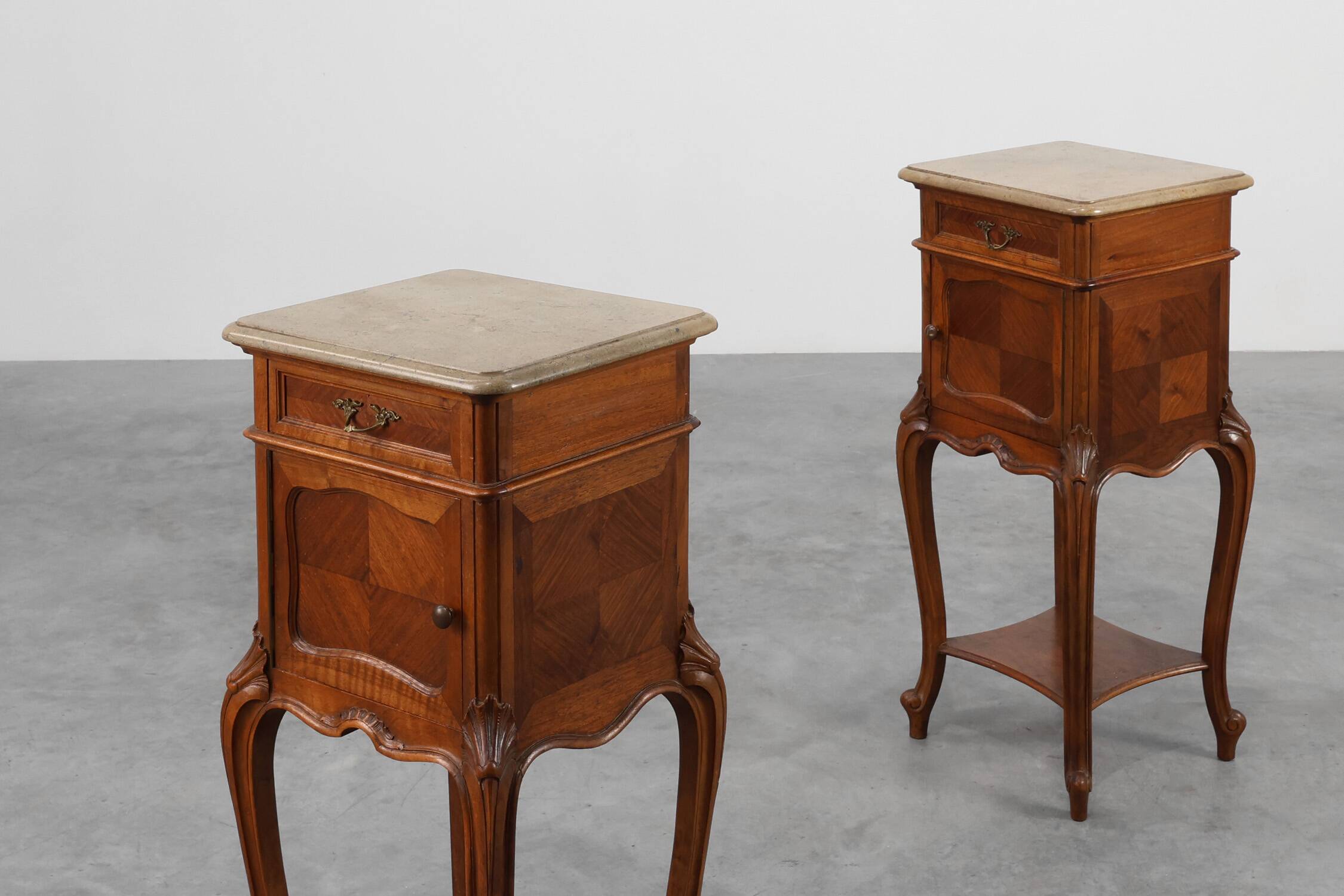 Pair Louis XV‑Style Nightstands with Marble Tops, France ca. 1900
