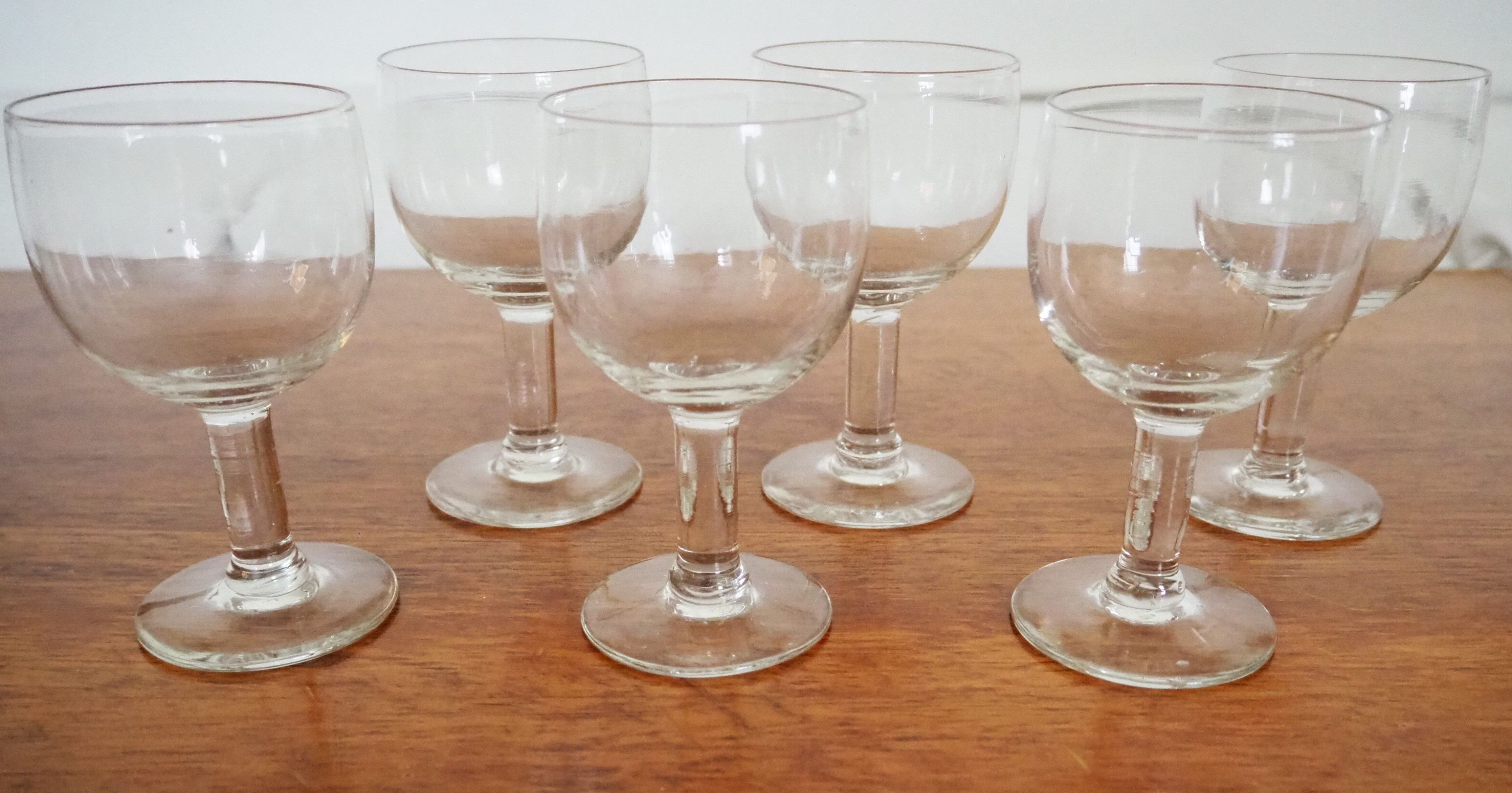 6 verres ballon ancien style bistrot XXème siècle