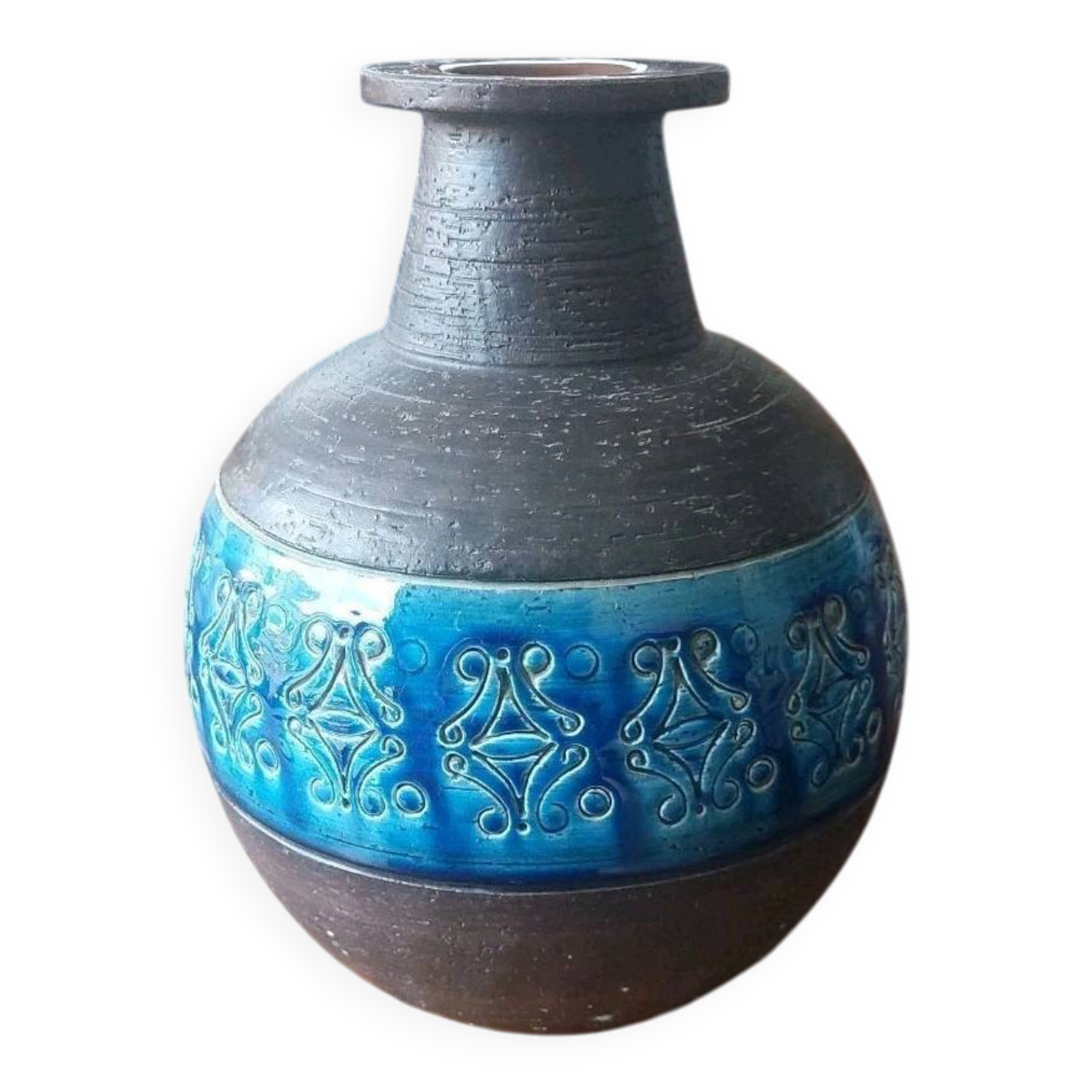 Aldo Londi pour Bitossi. Vase Rimini-Blue émaillé céramique design vintage