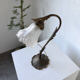 Art nouveau brass swan neck lamp