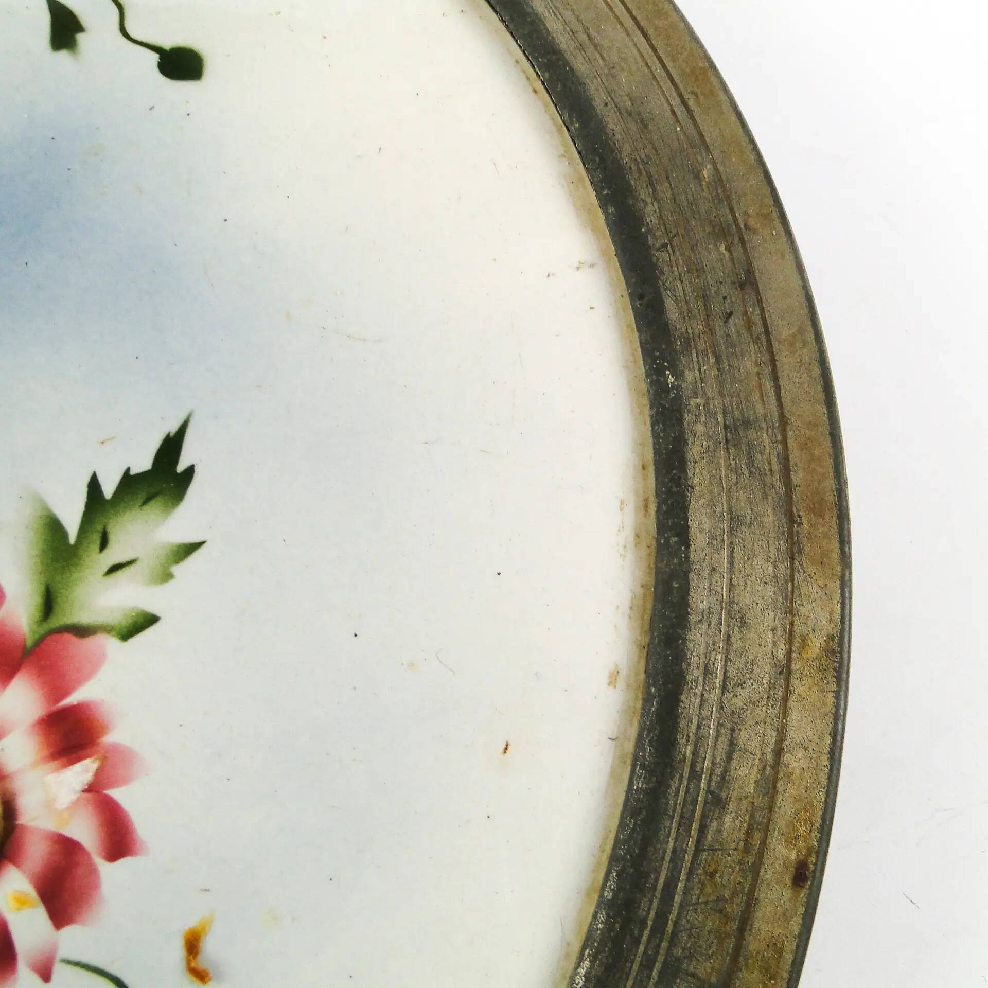 Art Nouveau tray, silver-plated brass, white porcelain, Austria, early 20th century
