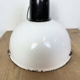 Industrial soviet white enamel pendant lamp, 1960s