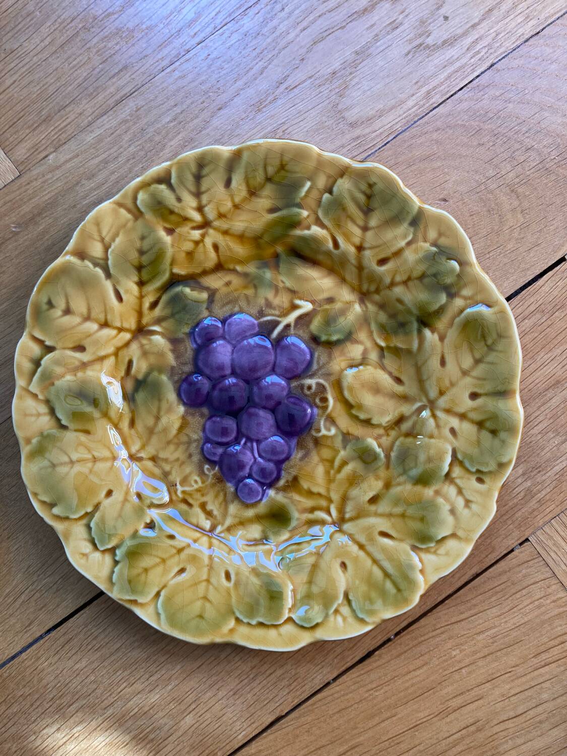 Assiettes dessert barbotine fruit Sarreguemines