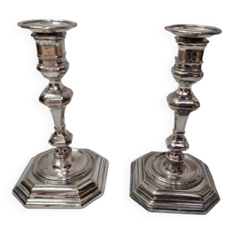 Pair of silver metal candlesticks