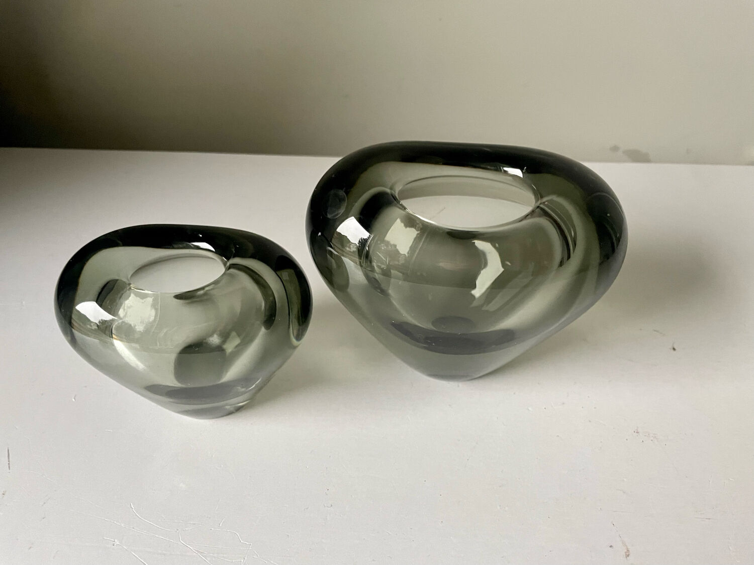 Set of 2 heart shaped Holmegaard crystal vases by Per Lutken