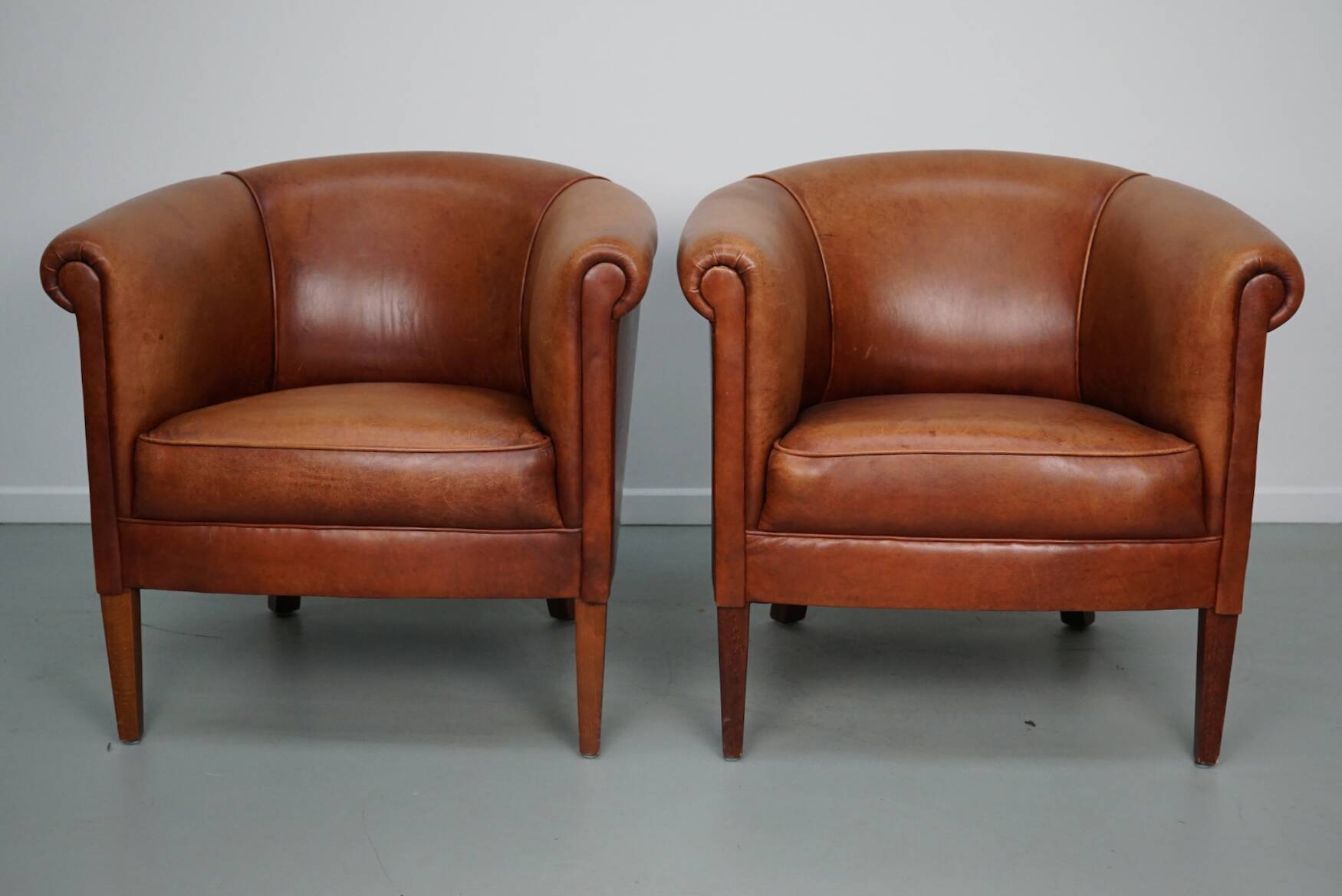 Vintage Dutch Leather Club Chairs, Set of 2