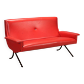 Canapé vintage en skaï rouge années 1960