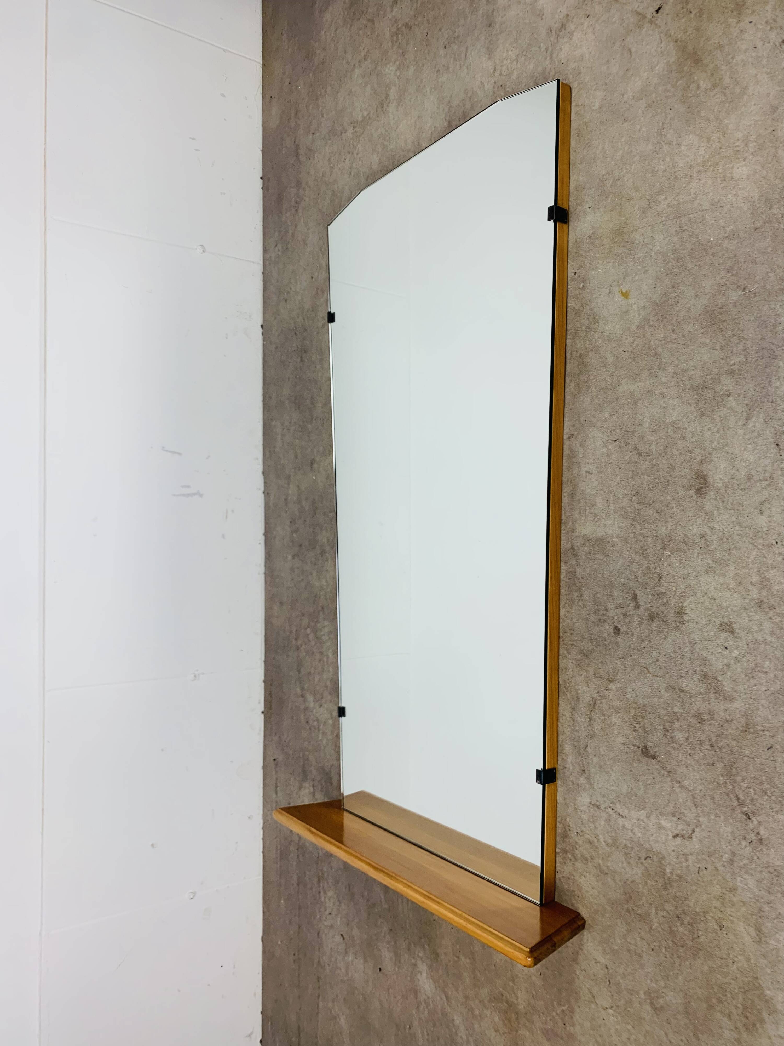 Mirror with wooden shelf, 1960s, vintage