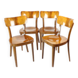 Ensemble de 4 chaises de salle à manger classiques Tatra en noyer, Tchécoslovaquie, années 1950