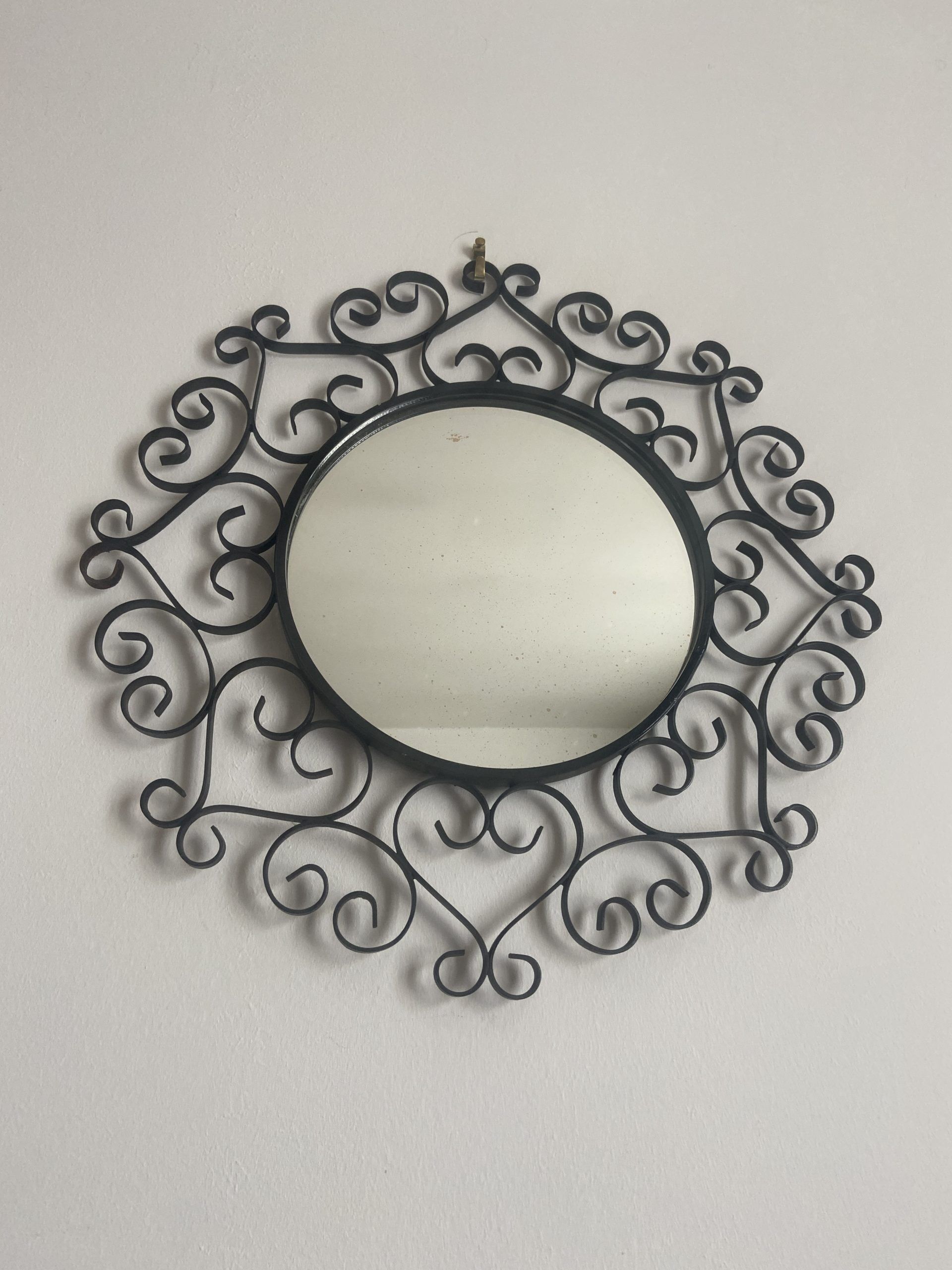 Miroir en fer forgé noir chaty vallauris années 50