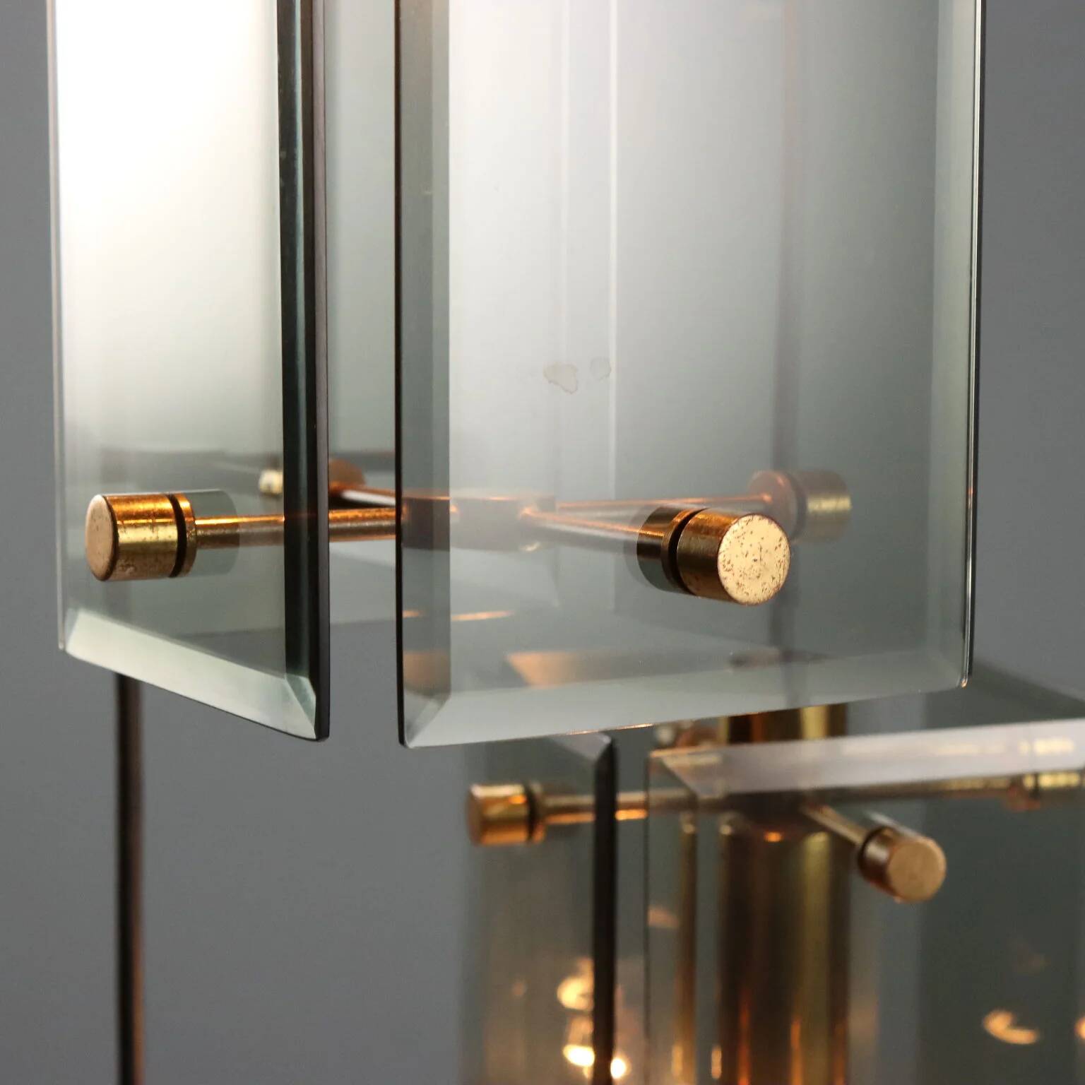 1960s brass and smoked glass ceiling light