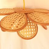 3 hanging lamps in rattan 1980s, rattan and braiding
