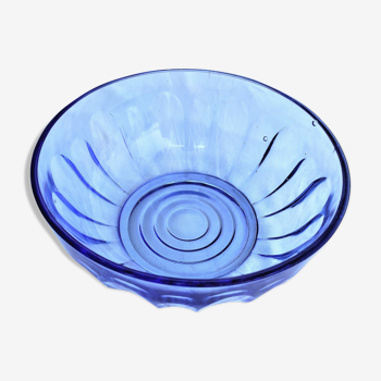 Saladier en verre bleu transparent vintage